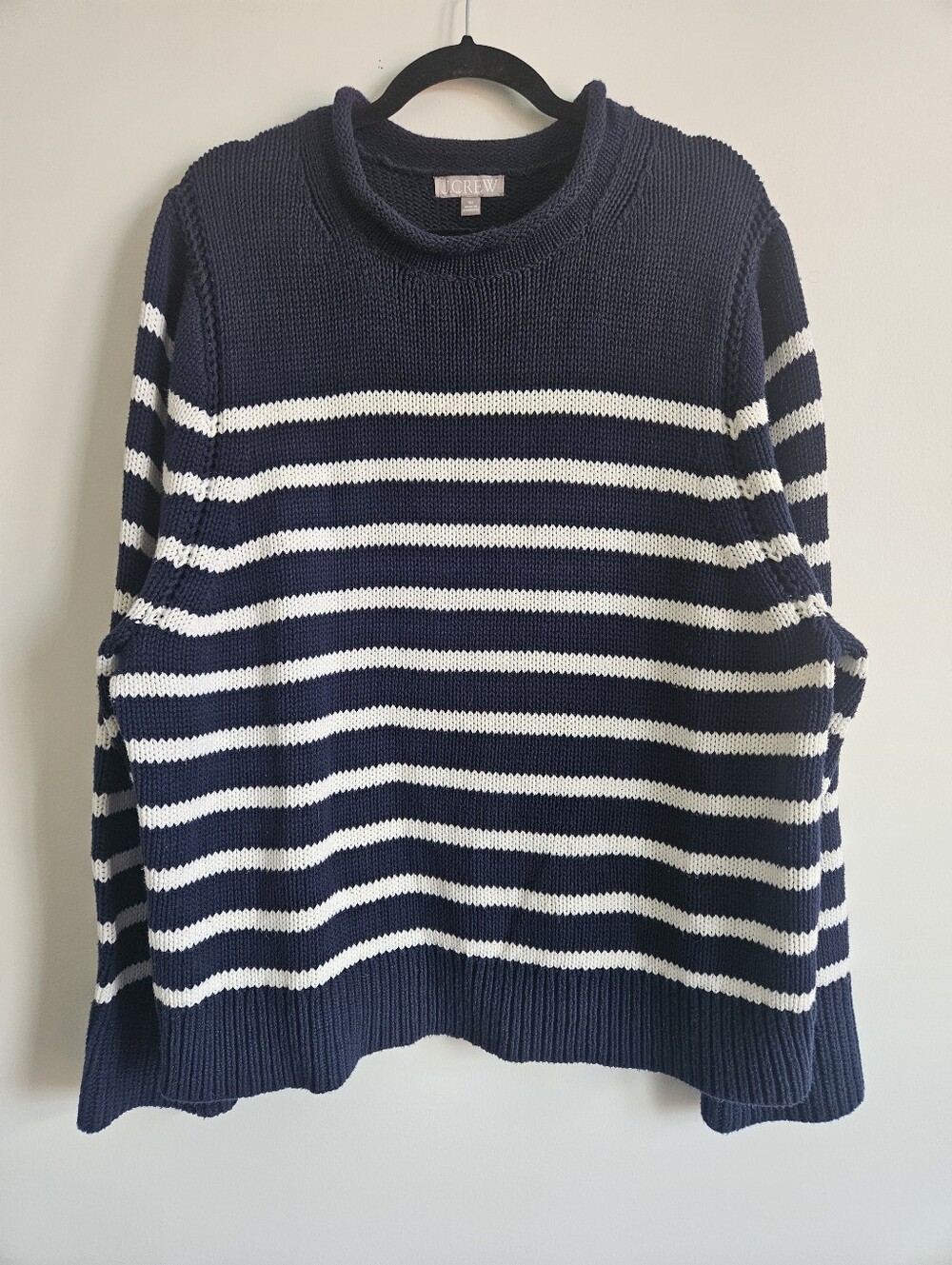J.Crew Women's Roll Neck Sweater Size 2X Navy  White Stripe 100% Cotton Preppy